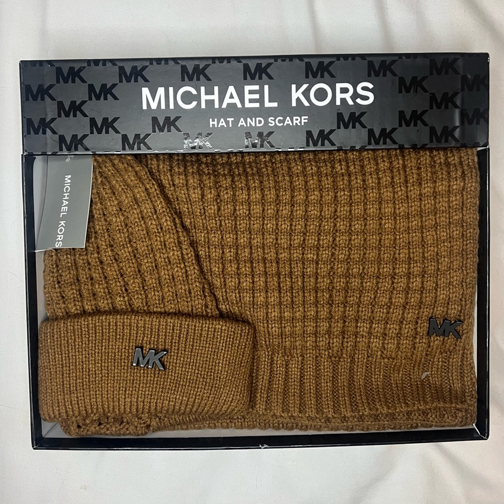 Michael Kors Brown Hat and Scarf Set